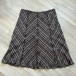 Alfani 100% Silk Size 10 A-Line Panel‎ Midi Skirt Brown And Black Herringbone
